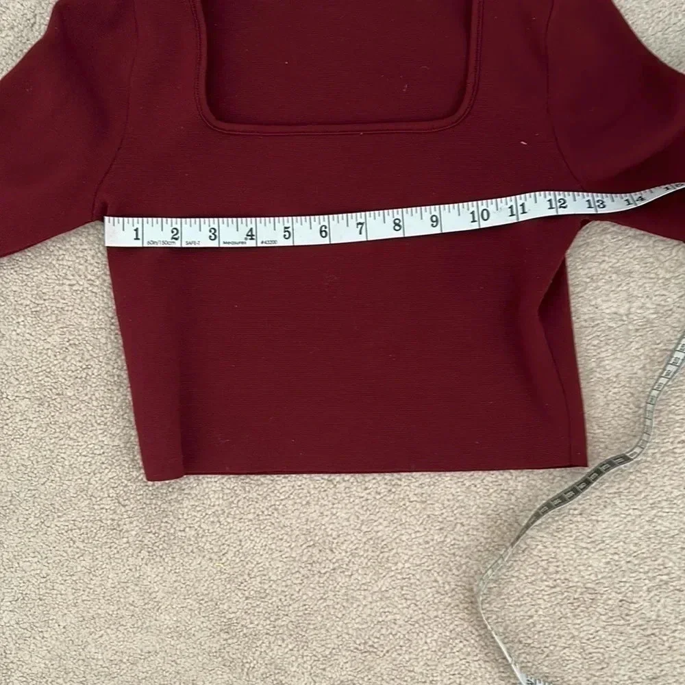 Zara cropped top size medium square neck maroon, red long sleeve